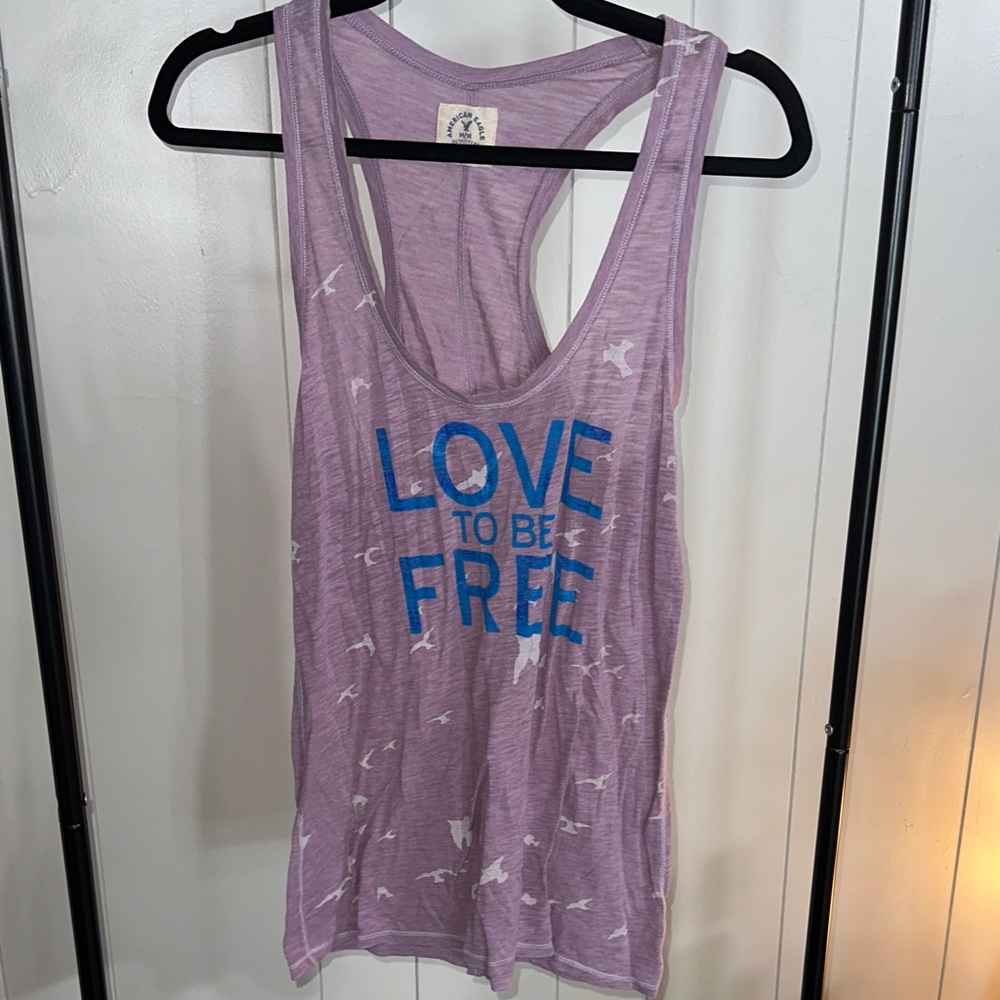 American Eagle Outfitters Purple Tank Top with Blue Text